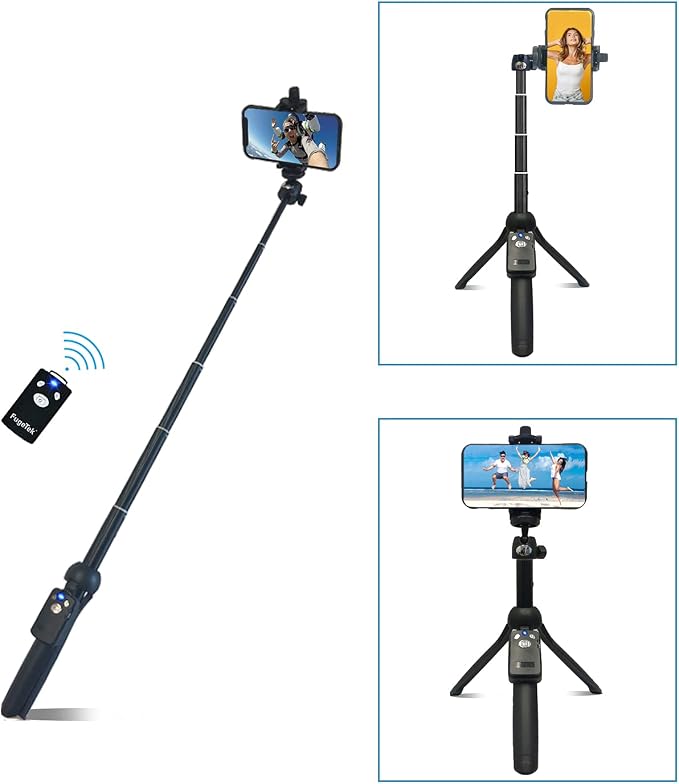 Fugetek 42" Compact Selfie Stick & Tripod, Extendable, Wireless Bluetooth Remote, Lightweight Aluminum, Travel Ready, Compatible with iPhone 14 13 12 Pro Xs Max Xr X 8Plus 7 & Android