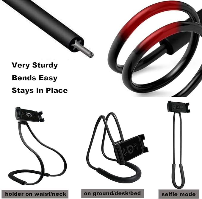 Cell Phone Stand Hanging on Neck Upgraded, Hands-Free Mobile Phone Holder Clip on Bed/Table 360° Rotation iPhone Tablet Mount Bracket, 27.6''/70 cm Length for 4.7''-6.7'' Screen