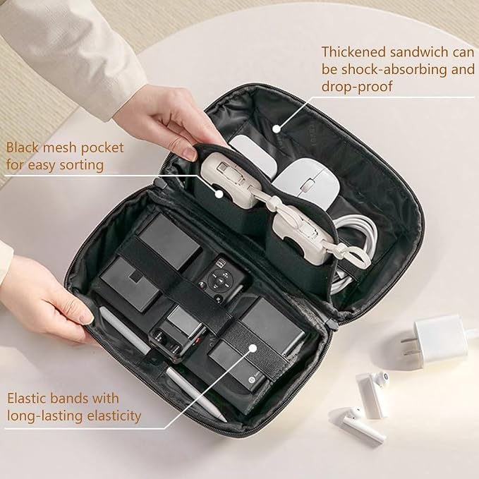 Kaxich Travel Electronics Organizer Pouch, Portable Cable Organizer Case | Waterproof Universal for Adapters Memory Cards, USB Cables (Beige)