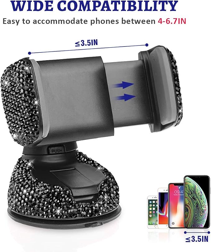 eing Car Phone Mount Bling Crystal Cell Phone Holder with One More Air Vent Base,Universal Universal Phone Car Air Vent Mount Holder Cradle for Dashboard,Windshield and Air Vent,Black
