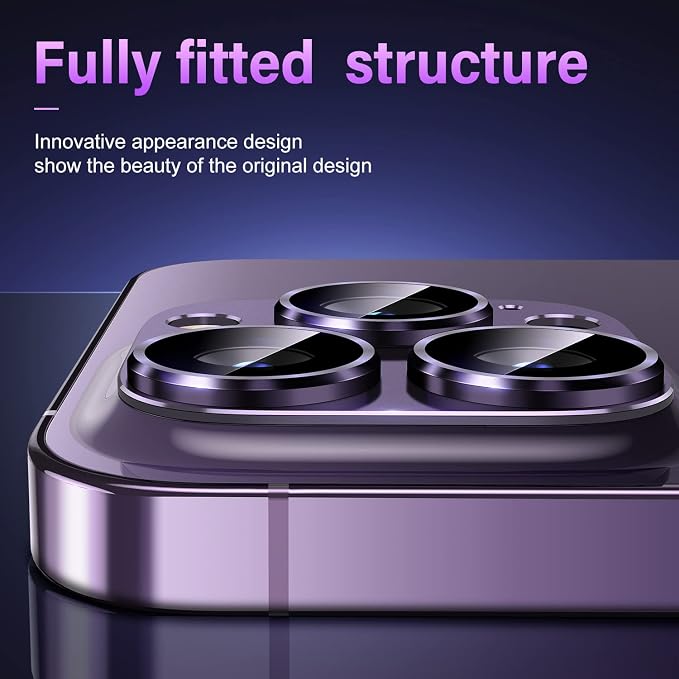 Uyiton for iPhone 14 Pro/iPhone 14 Pro Max Camera Lens Protector, [Drop Protection] 9H Tempered Glass Camera Cover screen Metal Ring Case Friendly Scratch Resistant Easy to Install - Matte Purple