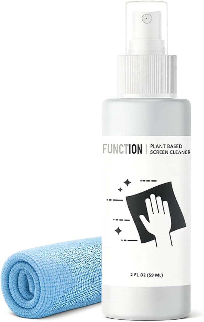 Function101 Electronics Screen Cleaner (2oz) w/Premium Microfiber Cloth - Plant-Based Spray with Reverse Osmosis Purity - Streak-Free Screen Cleaning Kit for Laptop, Phone, Tablet, TV, Monitor & More