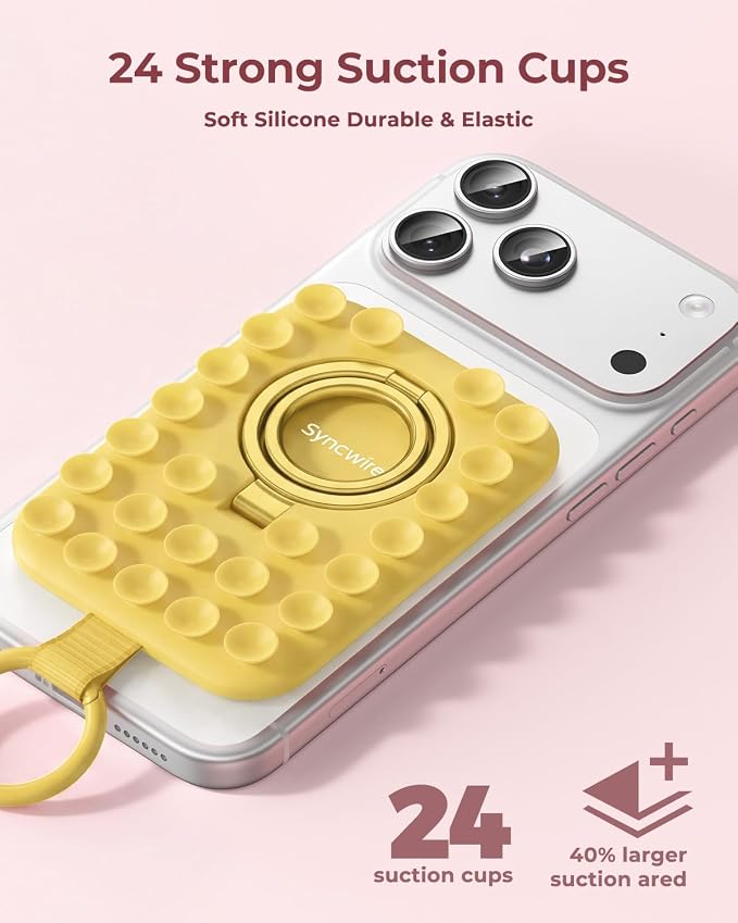 Syncwire Magnetic Suction Phone Mount for MagSafe, Silicone Octo Cup Buddy Sticky Grip Ring Holder, Hands-Free/Selfie/Video for TikTok & Instagram Influencer/Creator, iPhone Compatible,Sunshine Yellow