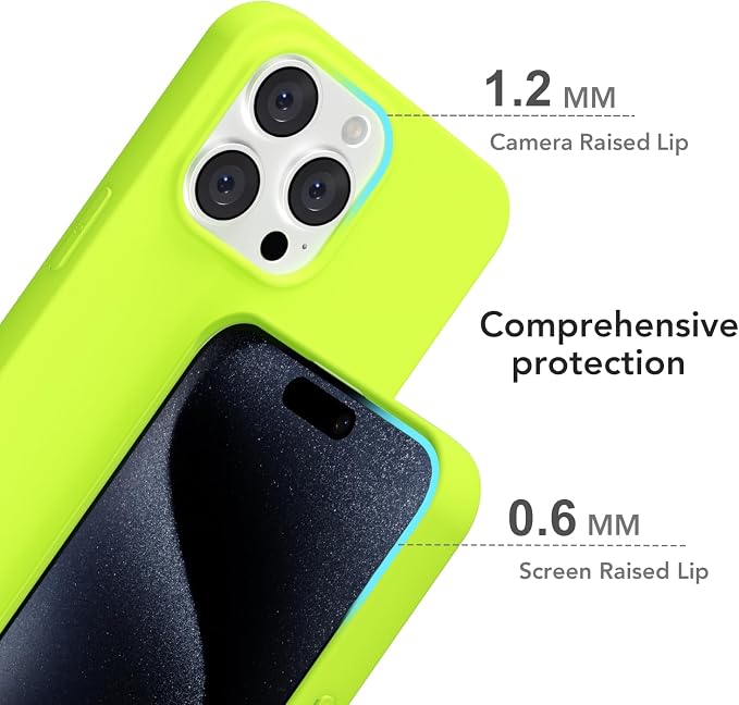 for iPhone 15 Pro Case Silicone Compatible with Magsafe Case, Ultra Slim Thin Magnetic Phone Cases Mag Safe, Cute Soft Rubber Gel TPU Matte Plain Wireless Charging Cover for Women, Neon Green