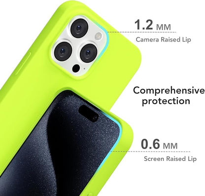 for iPhone 15 Pro Case Silicone Compatible with Magsafe Case, Ultra Slim Thin Magnetic Phone Cases Mag Safe, Cute Soft Rubber Gel TPU Matte Plain Wireless Charging Cover for Women, Neon Green
