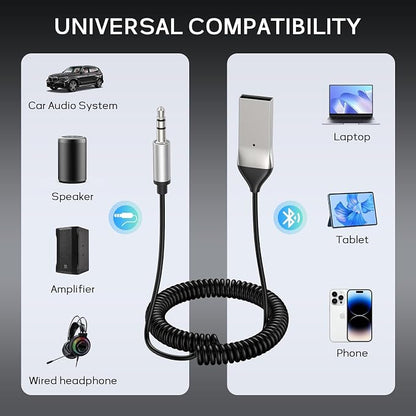 Meliya Aux to Bluetooth 5.3 Adapter for Car, USB 2.0 to 3.5mm Bluetooth Receiver Jack Kit with Built-in Microphone Aux Input for Hands-Free Calls, Car Speaker, Home Audio, Music Streaming