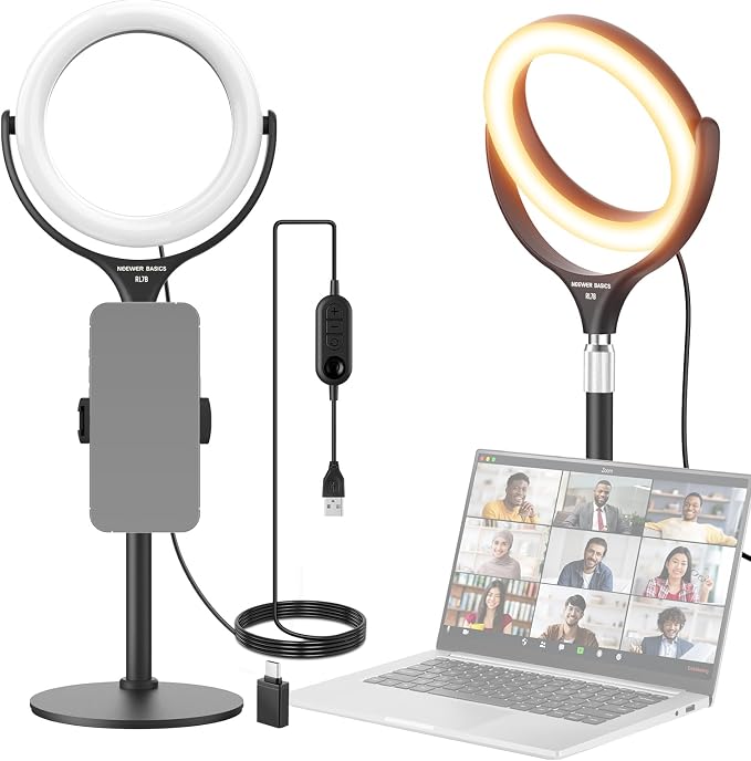 NEEWER Basics 7" Desk Ring Light with Stand/Phone Holder Compatible with iPhone, 10W CRI95+ Bi Color LED Selfie Light for TikTok Recording Laptop Webcam Zoom Video Conference Lighting Makeup, RL7B