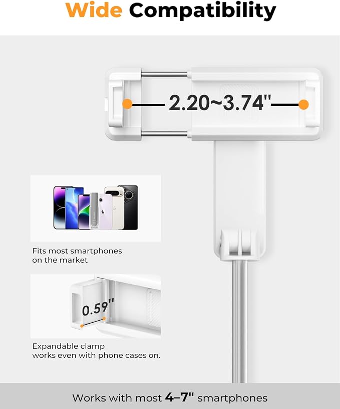 Selfie Stick with Wireless Remote – Portable Selfie Stick for iPhone & Android, Lightweight Foldable Travel Phone Holder for Cell Phone, for Photograph, Video Recording, Streaming, White