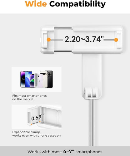 Selfie Stick with Wireless Remote – Portable Selfie Stick for iPhone & Android, Lightweight Foldable Travel Phone Holder for Cell Phone, for Photograph, Video Recording, Streaming, White