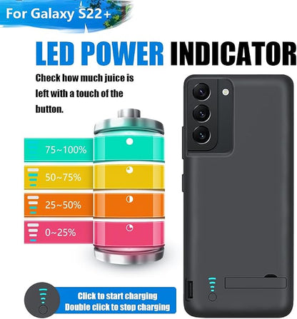 [New 2026 Battery Case for Samsung Galaxy S22+, 5000mAh Rechargeable Extended Battery Charging Charger Case, Add 100% Extra Juice (6.6 Inches) Black
