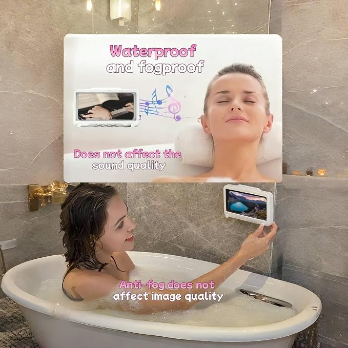 360° Adjustable Waterproof Shower Phone Holder, Anti-Fog Bathroom Phone Mount, ABS Material, Universal Fit for All Smartphones - Perfect for Shower, Bathroom, and Kitchen Use (Grey)