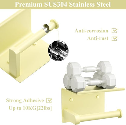 Tindbea Toilet Paper Holder with Phone Shelf, Adhesive or Screw Wall Mount Toilet Tissue Roll Holder, Rustproof & Multifunctional Stainless Steel Bathroom Storage Dispenser (Sunlight Yellow)