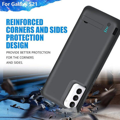 [Upgraded Battery Case for Samsung Galaxy S21 5G, 4800mAh Rechargeable Extended Battery Charging Charger Case, Add 100% Extra Juice (6.2 Inches) Black