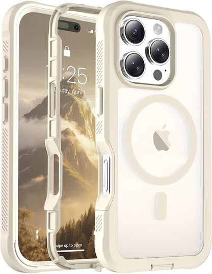 jaroco Magnetic for iPhone 16 Pro Case, [Compatible with MagSafe][Military Grade Drop Protection][Heavy Duty Protection][Non-Slip][Shockproof] 2-Layer Durable Bumper Phone Case 6.3''-Antique White