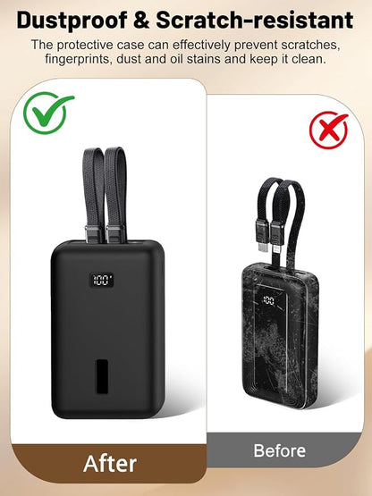 for Anker Zolo Power Bank 2025 20,000mAh 30W A1681/A1689,Silicone Protective Case, Shockproof Cover with LCD Display Visible, Anti-Lost Strap, Precision Cutouts for All-Port Charger (Black)