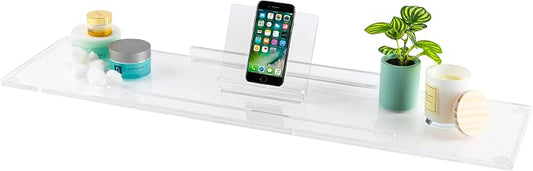 36" Classic-Clear Bathtub Tray Caddy Tub Shelf, Spa Board Luxury Bathroom Bath tub Table, Waterproof Acrylic Tub Caddy Fits Across Bathtub, Book Rack, iPad, Easy To Clean (36")
