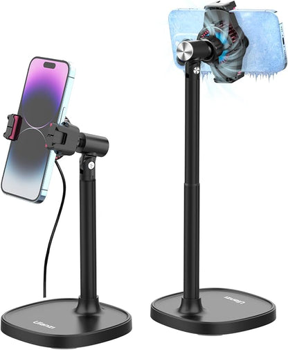 ULANZI SK-06 Cell Phone Stand with Phone Cooler, Desktop Phone Live Streaming Solution with Phone Cooling Fan, Height Adjustable Phone Cooler Stand Compatible with All Mobile Phones, iPhone & Android