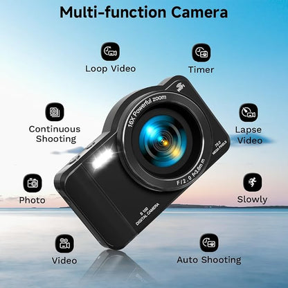 Digital Camera, 4K WiFi 75MP Compact Camera with Touchscreen 16X Zoom, Autofocus Vlogging Travel Camera, 32GB SD Card for Teens Boys Girls Beginners (Black)