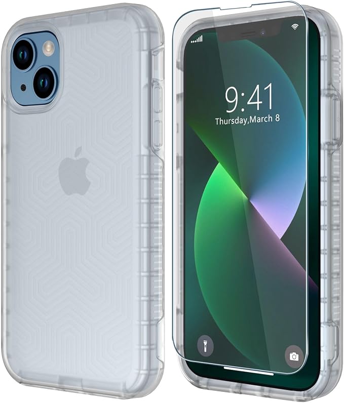 Diverbox for iPhone 13 case [Shockproof] [Dropproof] [Tempered Glass Screen Protector ],Heavy Duty Protection Phone Case Cover for Apple iPhone 13 (Clear-2in1)