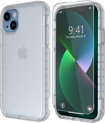 Diverbox for iPhone 13 case [Shockproof] [Dropproof] [Tempered Glass Screen Protector ],Heavy Duty Protection Phone Case Cover for Apple iPhone 13 (Clear-2in1)