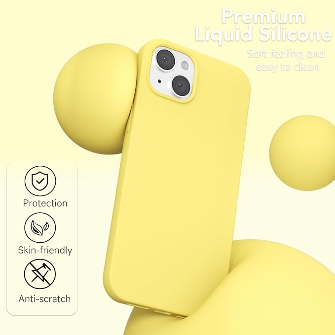 for iPhone 15 Plus/ 14 Plus Case Silicone Compatible with Magsafe Case, Ultra Slim Thin Magnetic Phone Cases Mag Safe, Cute Soft Rubber Gel TPU Matte Wireless Charging Cover for Women, Yellow