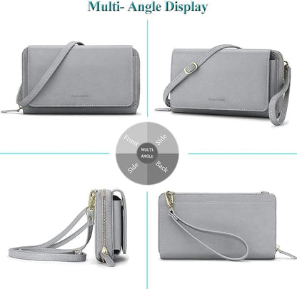 Peacocktion Crossbody Bags for Women RFID Wristlet Wallets Travel Vegan Leather Small Clutch Purses with Phone Pocket Zipper