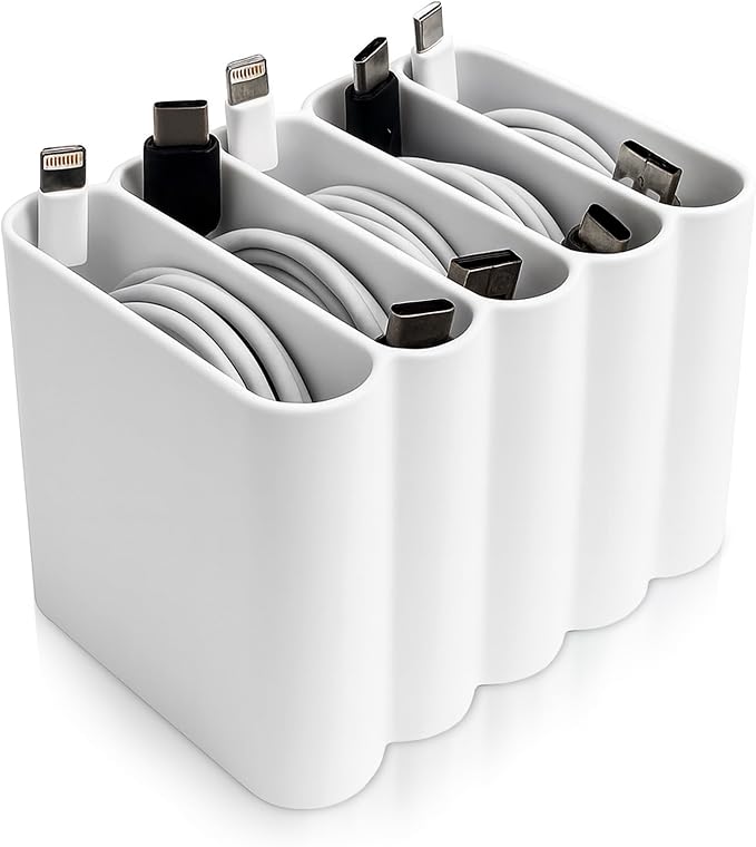 Cable Management Organizer Cord Management, Multiple Slots for Home, Office, Desk, Workshop, Durable Plastic Connectable Cable Organizer, Tangle-Free, Expandable Storage, White