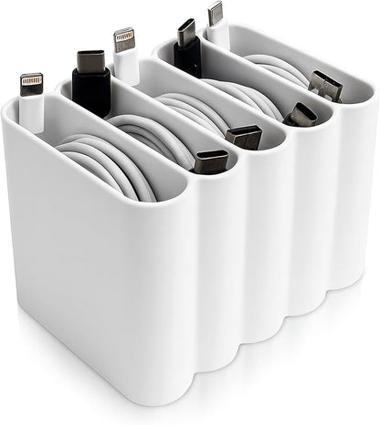 Cable Management Organizer Cord Management, Multiple Slots for Home, Office, Desk, Workshop, Durable Plastic Connectable Cable Organizer, Tangle-Free, Expandable Storage, White