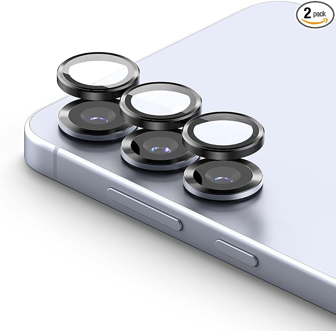Ringke Camera Lens Frame Glass [Individual Lens Covers] Compatible with Samsung Galaxy S25 Camera Lens Protector, Tempered Glass Covers and Aluminum Alloy Frames - 2 Pack