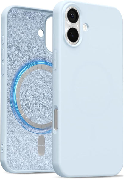 for iPhone 16 Case Silicone Compatible with Magsafe Case, Ultra Slim Thin Magnetic Phone Cases Mag Safe, Cute Soft Rubber Gel TPU Matte Plain Wireless Charging Cover for Women, Light Blue