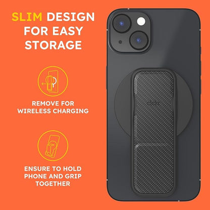 CLCKR for MagSafe Phone Grip for MagSafe Kickstand for Mag Safe Finger Loop, 3-in1 Phone Ring Holder Strap for Mag Safe iPhone 17/16/15/14/13/12 Series, Galaxy S25/S24/S23/S22, Pixel - Carbon