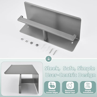 APLusee Gunmetal Gray Double Toilet Paper Holder with Shelf, 304 Stainless Steel Bathroom Tissue Roll Holder, Wall Mounted Paper Dispenser for Bathroom Kitchen, Fits Mega Rolls
