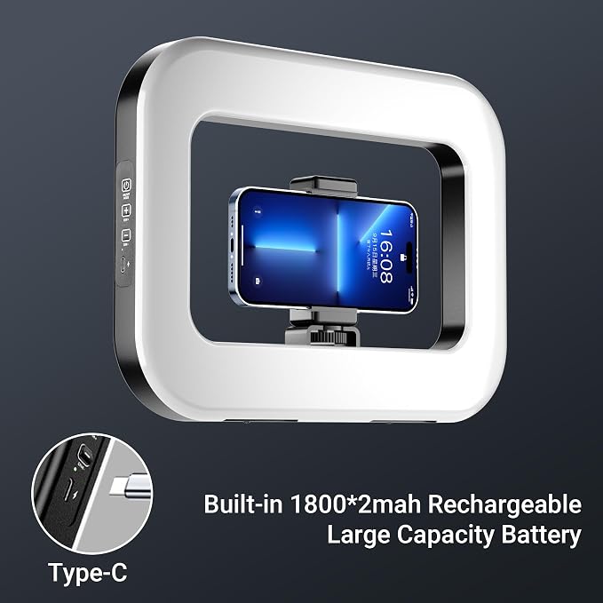 Smartphone Video Rig with Rechargeable Light, Handheld Ring Light for Phone, Phone Stabilizer for Video Recording, Camera, Selfie, Make up, Photography, with 3600mAh Build-in Battery