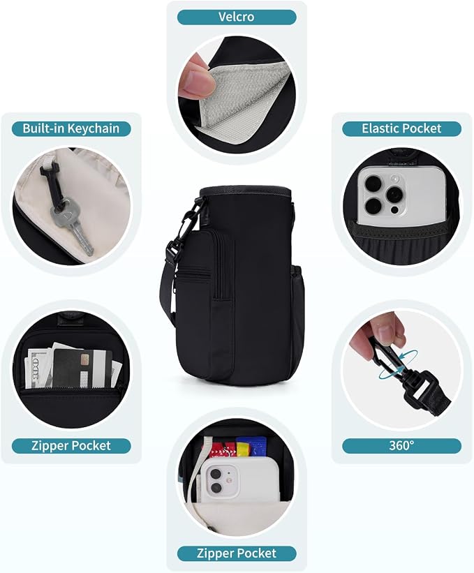 sportsnew Magnetic Gym Bag for Women Men, Water Bottle Carrier Holder with Strap & Phone Pockets for 40oz Tumbler with Handle, 4 Built-in Magnets Small Gym Bag for Sports, Workout, Fitness, Walking