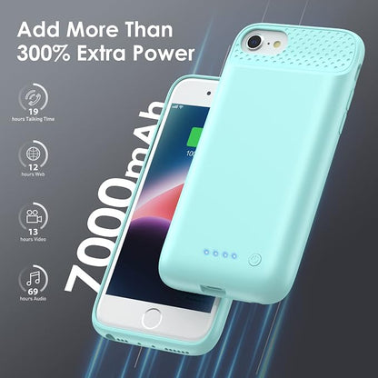 Battery Case for iPhone 8/7/6s/6/SE (2022/2020),[2025 Upgraded] 7000mAh Ultra-Slim Portable Extended Charger Cover for iPhone 8/7/6s/6/SE (2022/2020) Charging Case (4.7 Inch)-Green