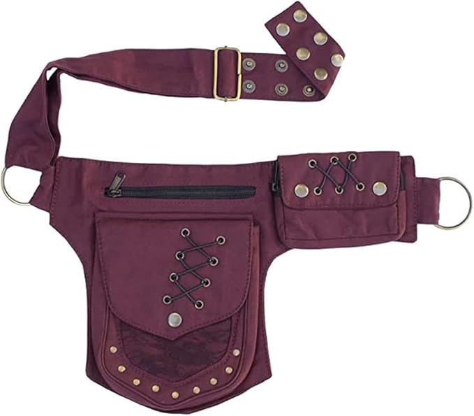 Women Waist Bag Fanny Bag Renaissance Faire Festival Chest Pack with Adjustable Belt Fashion Hip Bum Bag for Running Hiking 00/Red wine