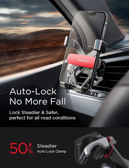 AINOPE Car Phone Holder Mount Vent 2025 Gravity Air Vent Phone Holders for Your Car for iPhone 16 Pro Max with Vent Clip Hand Free Cell Phone Car Mount Holder for iPhone 15 Plus Samsung Red