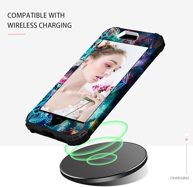 Hocase for iPhone SE 2022/2020 Case, Heavy Duty Shockproof Protection Hard Plastic+Silicone Rubber Hybrid Protective Case for iPhone SE 3rd/2nd Generation (4.7") - Mandala in Galaxy