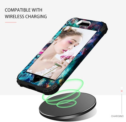 Hocase for iPhone SE 2022/2020 Case, Heavy Duty Shockproof Protection Hard Plastic+Silicone Rubber Hybrid Protective Case for iPhone SE 3rd/2nd Generation (4.7") - Mandala in Galaxy