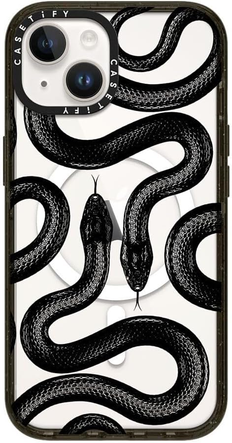 CASETiFY Impact iPhone 14 Case [4X Military Grade Drop Tested / 8.2ft Drop Protection/Compatible with Magsafe] - Black Kingsnake - Glossy Black