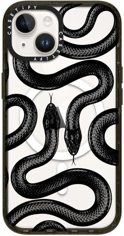 CASETiFY Impact iPhone 14 Case [4X Military Grade Drop Tested / 8.2ft Drop Protection/Compatible with Magsafe] - Black Kingsnake - Glossy Black