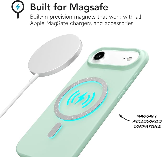 for iPhone 17 Air Case Silicone Compatible with Magsafe Case, Ultra Slim Thin Magnetic Phone Cases Mag Safe, Cute Soft Rubber Gel TPU Matte Plain Wireless Charging Cover for Women, Mint Green