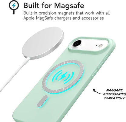 for iPhone 17 Air Case Silicone Compatible with Magsafe Case, Ultra Slim Thin Magnetic Phone Cases Mag Safe, Cute Soft Rubber Gel TPU Matte Plain Wireless Charging Cover for Women, Mint Green