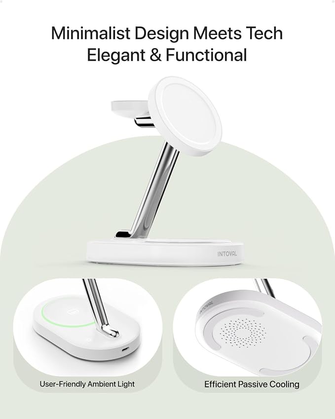 Intoval Fast Charging Station for Magsafe Apple Devices, Wireless Charger for MagSafe iPhones, 3 in 1 Magnetic Charger Stand for iPhone16/15/14/13, Apple Watch & AirPods