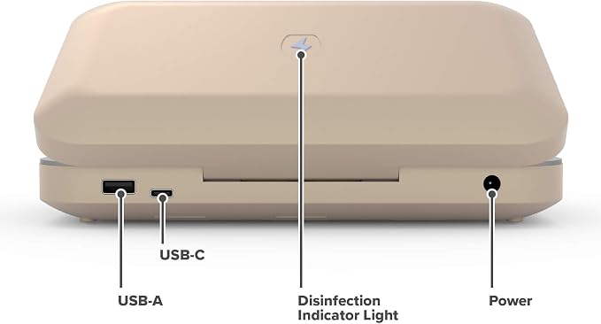 PhoneSoap 3 UV Cell Phone Sanitizer & Dual Universal Cell Phone Charger Box | Patented & Clinically Proven 360-Degree UV-C Light Sanitizer | Disinfects and Charges All Phones (Light Gold)