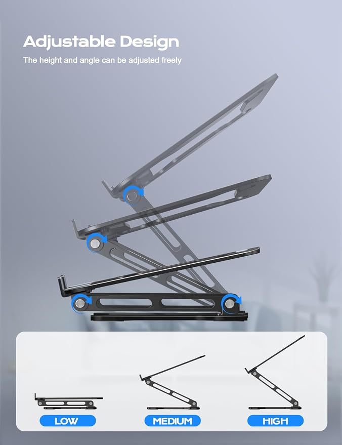 Adjustable Laptop Stand for Desk, Metal Foldable Laptop Riser, Ventilated Cooling Printer Stand, Ergonominc Computer Notebook Stand for Desk Compatible with 10-15.6“ Laptops