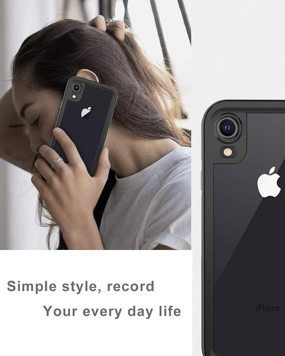 for iPhone XR Waterproof case Life Snowproof Dirtproof Shockproof Cover … (Black/Clear)