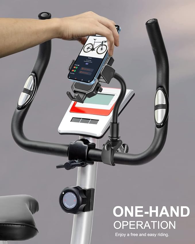 woleyi Gooseneck Spin Bike Phone Mount, Handlebar Clip Cell Phone Holder for Exercise Bicycle, Stationary Cycling, Stroller, Gym Treadmill for iPhone 17 Pro Max Air 16 15 14 13 12 and 4-7" Smartphones