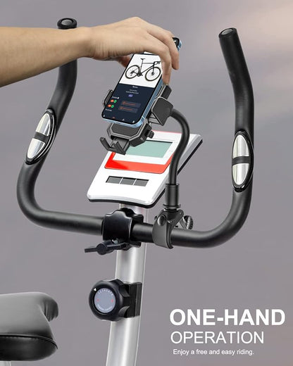 woleyi Gooseneck Spin Bike Phone Mount, Handlebar Clip Cell Phone Holder for Exercise Bicycle, Stationary Cycling, Stroller, Gym Treadmill for iPhone 17 Pro Max Air 16 15 14 13 12 and 4-7" Smartphones