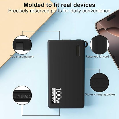 Shockproof Elastic Silicone Sleeve for Huawei 12000mAh 100W Power Bank Protective Case Dustproof Anti-Scratch Drop-Resistant Anti-Abrasion Cover Accessories (Black)
